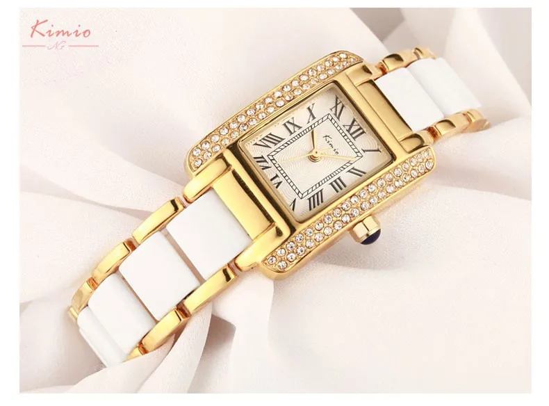 Kimio Брендовые женские кварцевые часы с серебристым бриллиантом и жемчужным циферблатом наручные часы женские классические керамика имитация часы montre femme
