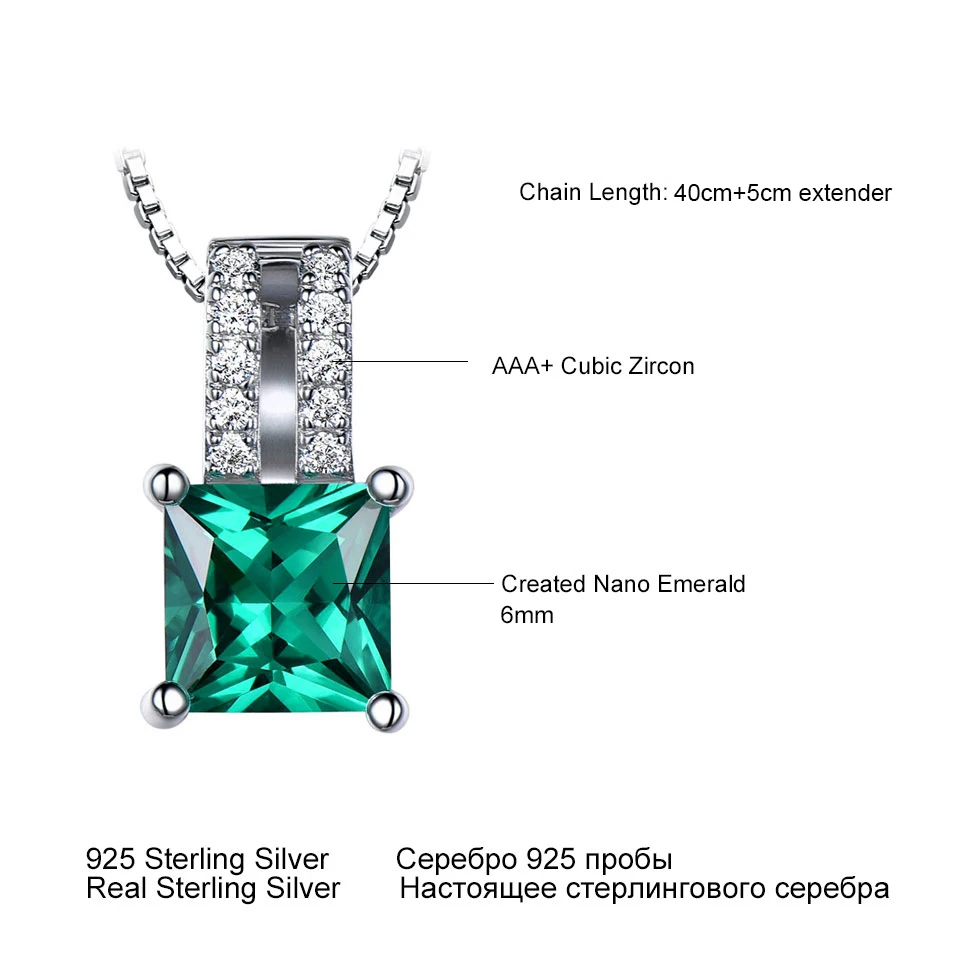 UMCHO Pure 925 Sterling Silver Pendants Women Green Princess-cut Emerald Charm Wedding Pendant Fine Jewelry Without Chain silver pendant