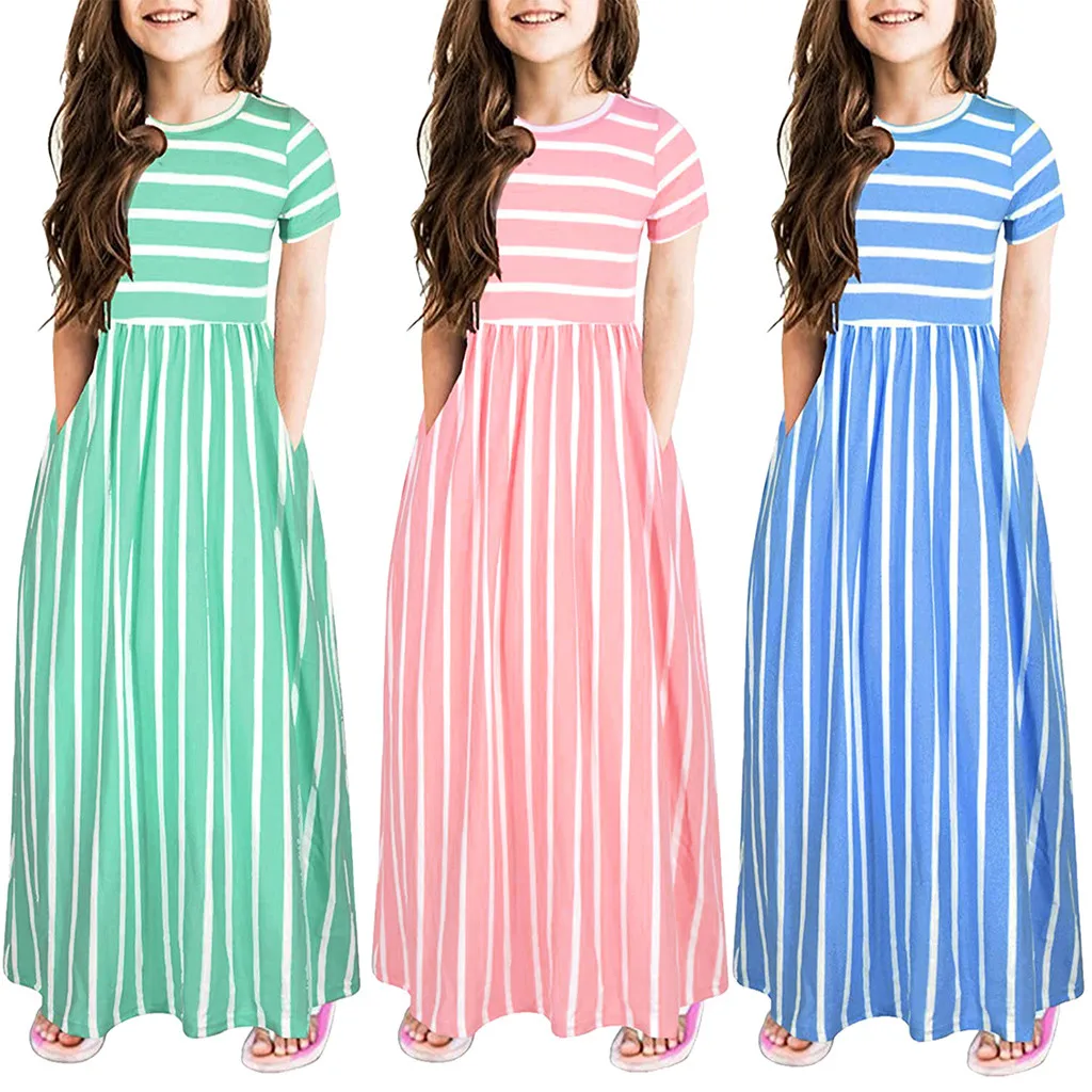 

Summer New Fashion Toddler Baby Girls Short Sleeve Striped Print Dress Kids Girl Long Dresses Clothes Wholesale Free Ship Z4