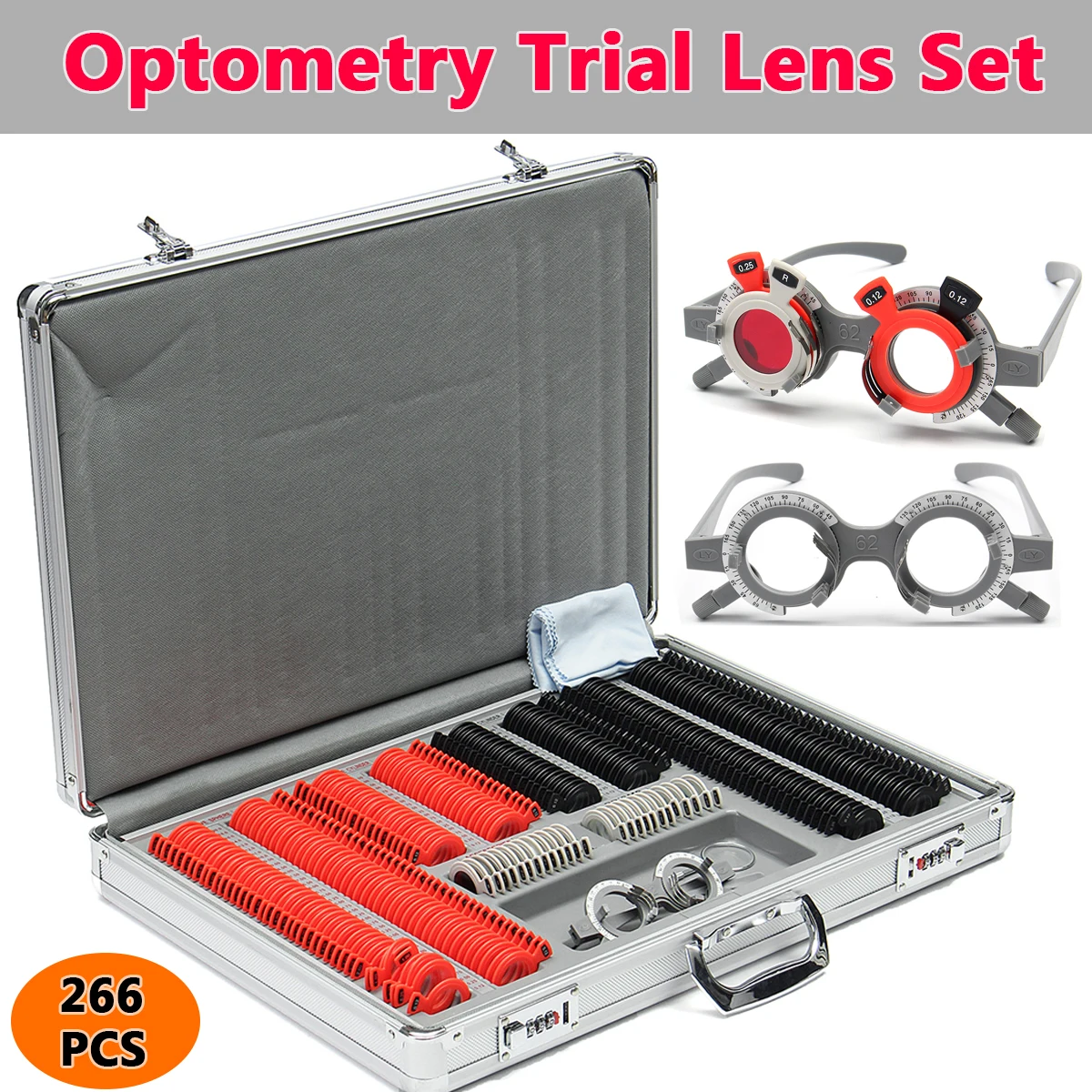 

266 Pcs Trial Lens Set Optical Lens Optometry Rim Case Evidence Box Aluminum Rim Kit Optometry Test Trial Frame