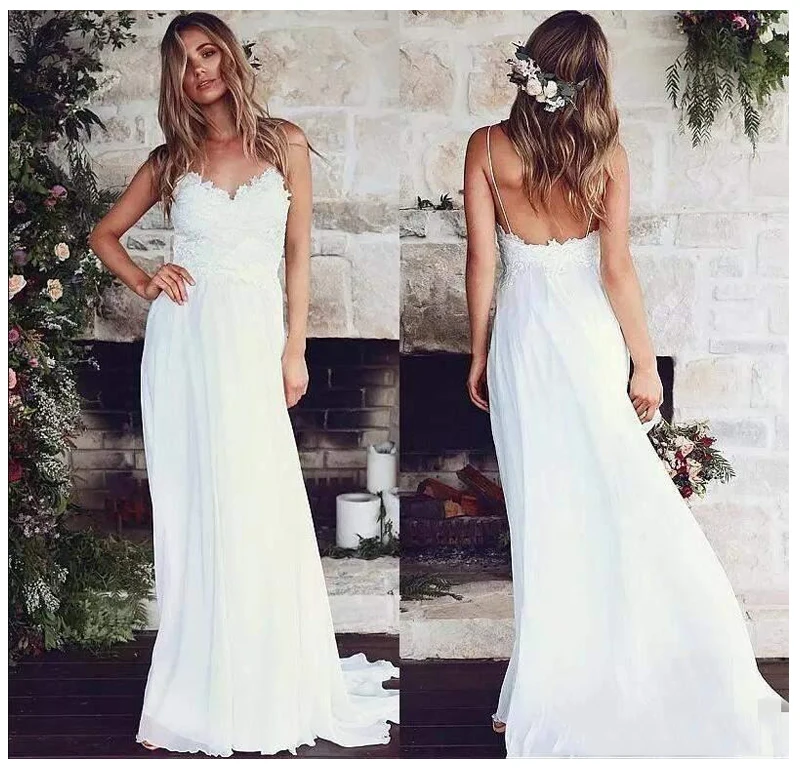 LORIE Boho Свадебное платье-бохо с открытой спиной длинное белое пляжное свадебное
