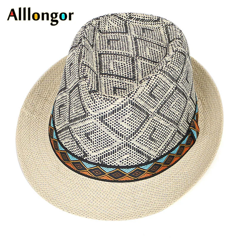 Straw Hat Panama Jazz Hat Summer Beach Sun Hats Men Fedoras Plaid Women Sunhat Short Sleeve Sun Cap straw hat,fashion hat,fedora hat,sun protection hat