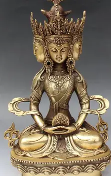 

13" Tibet Buddhism Bronze 4 Head Amitayus longevity God Goddess Buddha Statue