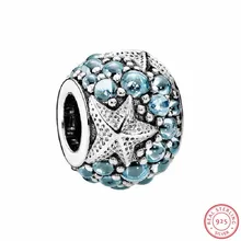 Цвета инея Чеканный CZ Великолепная Морская звезда Шарм бусины для женщин ювелирных изделий DIY Fit PANDORA Подвески Серебро 925 FL396