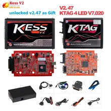 Онлайн ЕС красный 4 светодиодный Kess V2 5,017 OBD2 менеджер Тюнинг Комплект красный KTAG V7.020 без маркера K-TAG 7,020 мастер V2.47 ЭКЮ программист