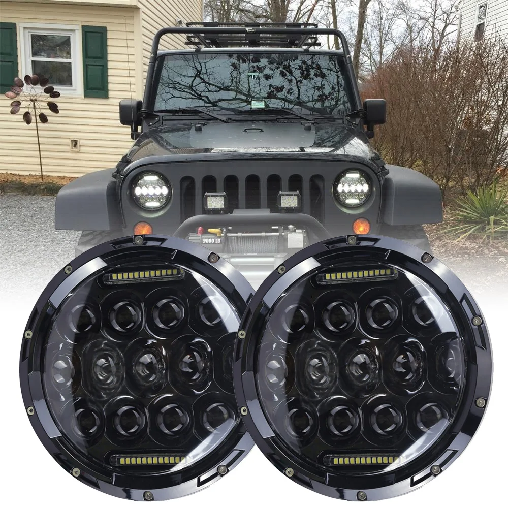 Online 1 par de luces de carrera 75W Led H4 7 pulgadas accesorios de coche Angel Eyes H4 Led faro para Lada Niva 4X4 Uaz Hunter Hummer Harley