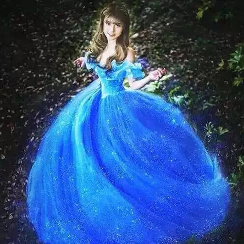 Фильм Скарлетт принцесса Сэнди платье с открытыми плечами Синий Костюм Золушки для взрослых девочек Лидер продаж
