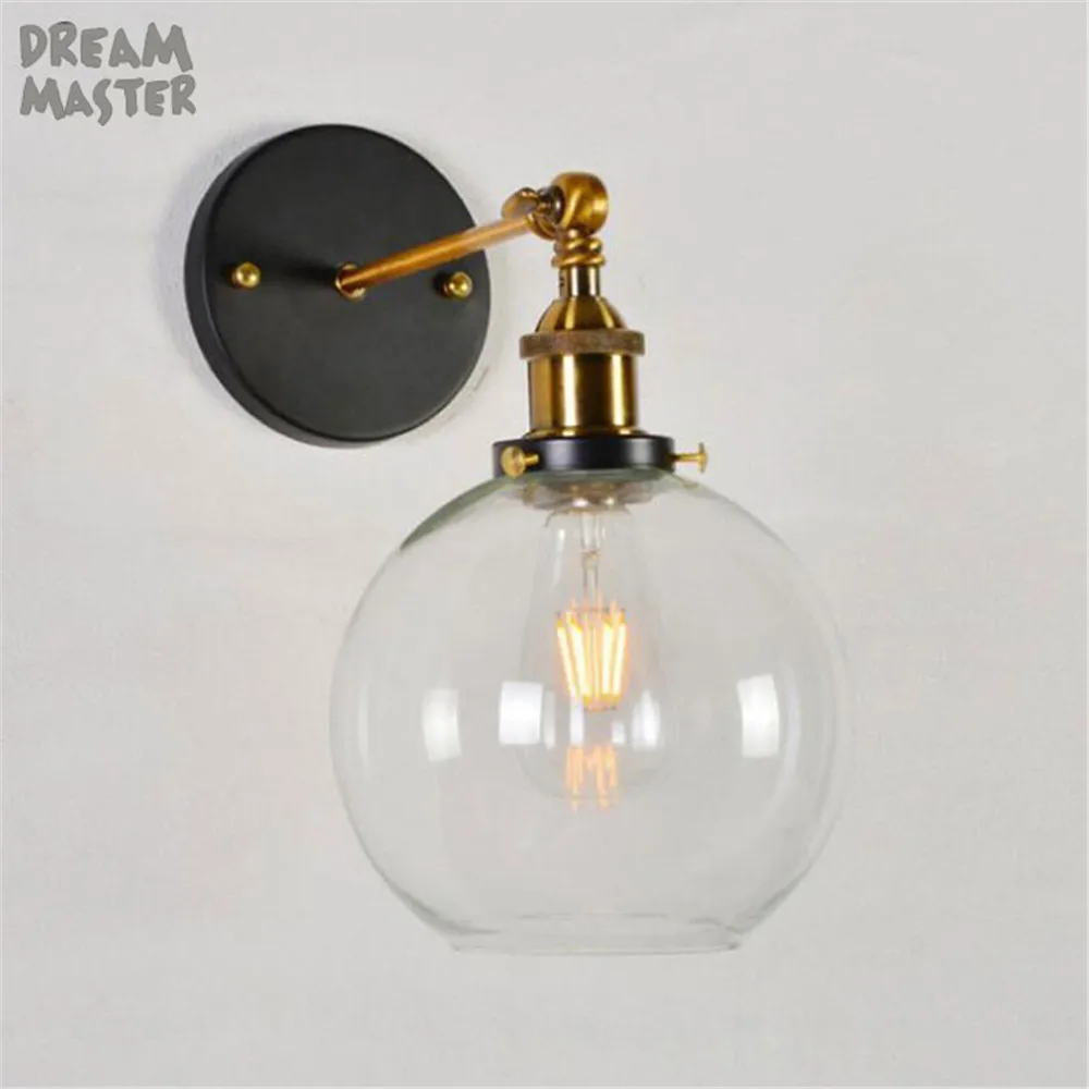 Loft Vintage Industrial Edison Wall Lamps Clear Glass Lampshade Antique Copper Wall Lights 110V 220V For Bedroom wall sconces Loft Vintage Industrial Edison Wall Lamps Clear Glass Lampshade Antique Copper Wall Lights 110V 220V For Bedroom wall sconces