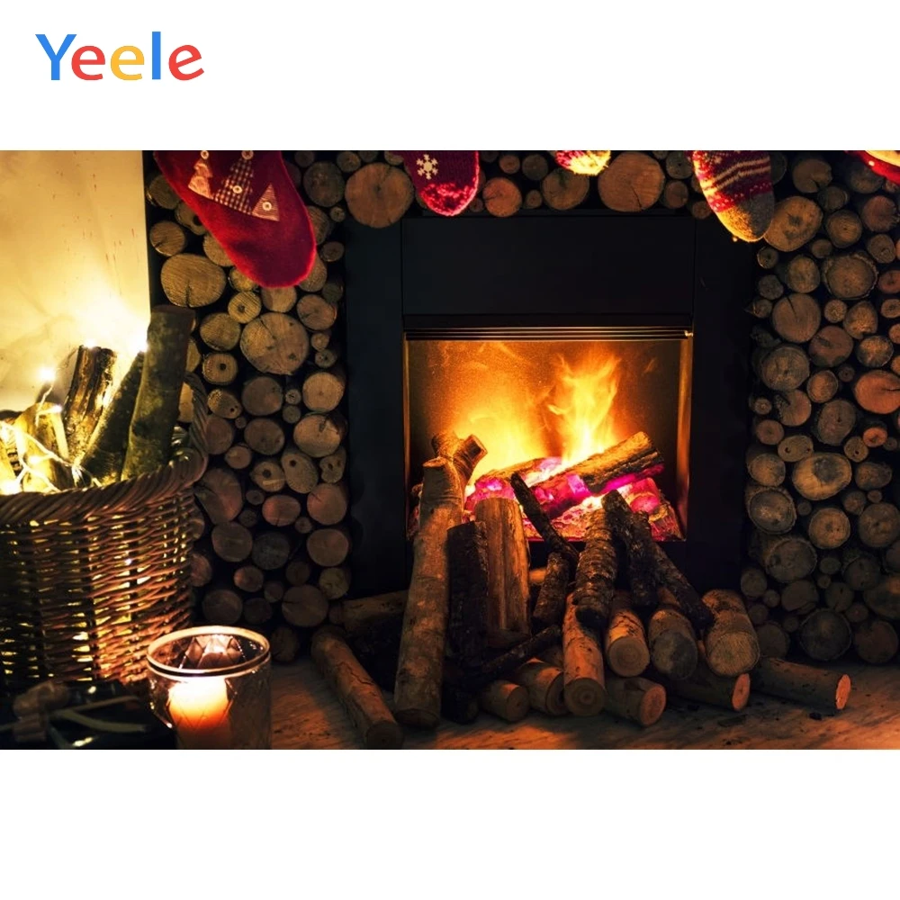 

Yeele Merry Christmas Photography Backgrounds Fire Fireplace Wood Indoor Custom Vinyl Photographic Backdrop For Photo Studio