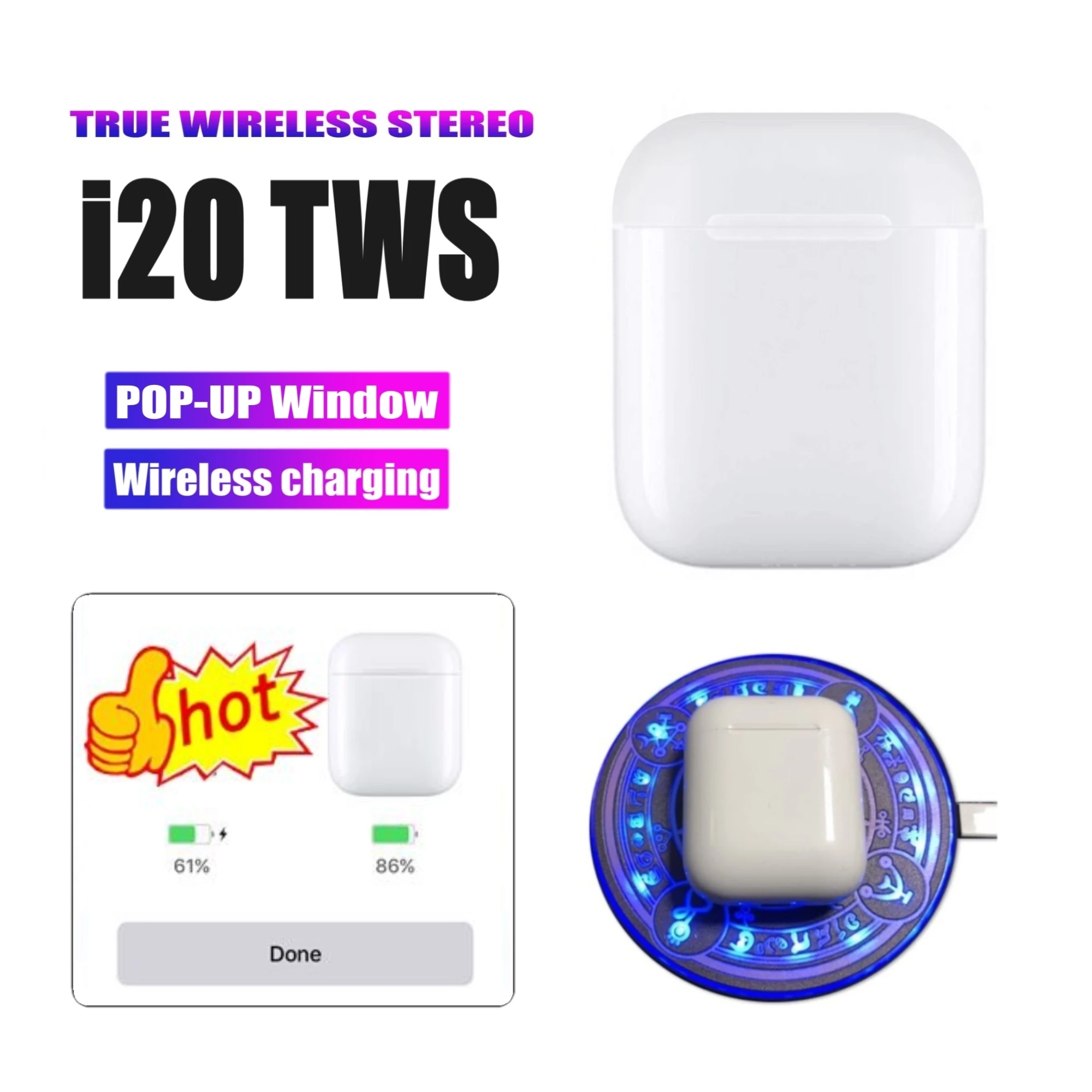 

New arrival i20 TWS Pop up function wrieless Bluetooth 5.0 Earphone 5D Touch Bass Sound headset PK W1chip i10 i12 i15 i30 tws