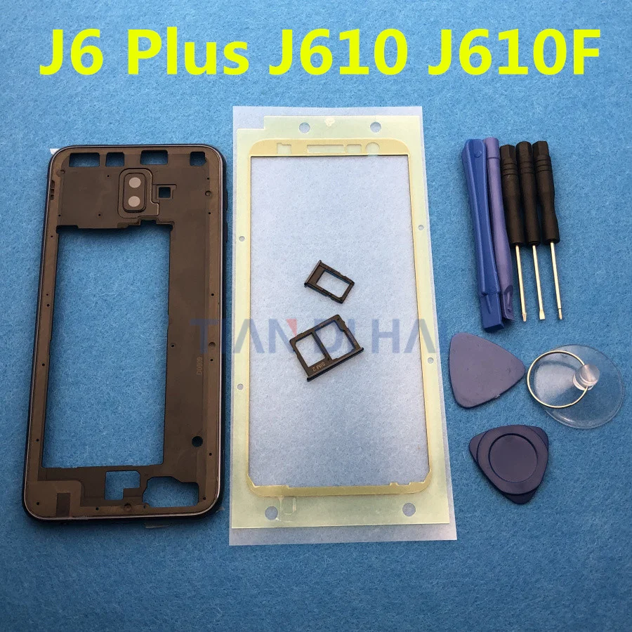 Крышка корпуса J6 + запасные части для Samsung Galaxy Plus J610 J610F средней длины рамка