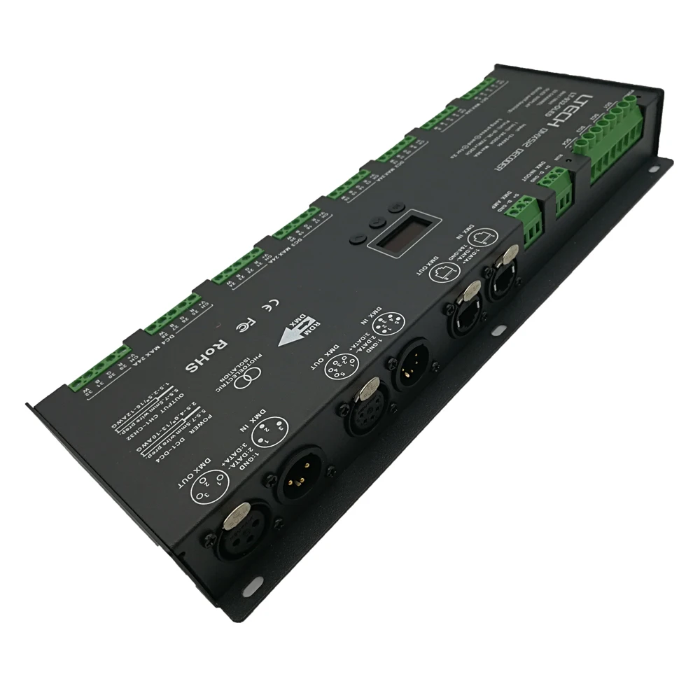 LT-932-OLED декодер 32CH DMX-PWM; Вход DC12-24V; 3A* 32CH Max 96A 2304 Вт выход RGB/RGBW контроллер полосы XLR-3/RJ45