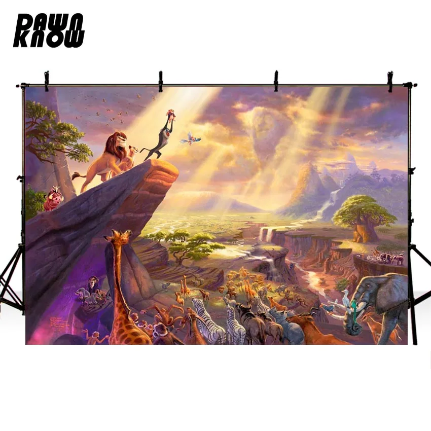

DAWNKNOW Cartoon The Lion King Photography Background Photocall Baby Party Backdrops For Children Photo Studio Customize G1075