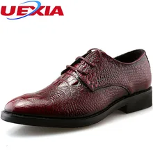 Crocodile Pattern Pointed toe Pace-up Patent Leather Wedding Mens Shoes Derby Style Dress Shoes For Men Business Brogues Casual