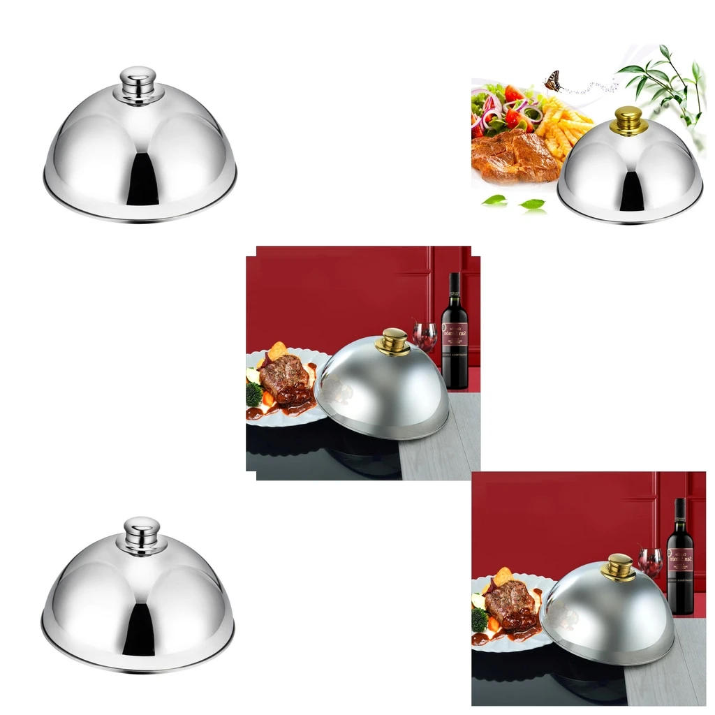 Stainless Steel Cloche Food Cover Dome Serving Plate Dish Dining Dinner