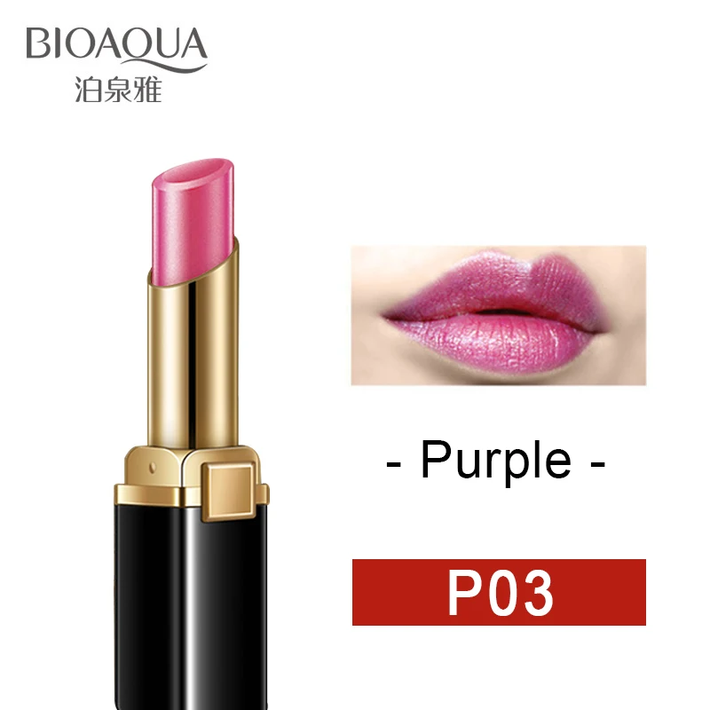 BIOAQUA Gold Lipstick Brilliant Lip Gloss Refreshing Long Lasting Lipstick Women Sexy Luxury Glitter Makeup Lips Tool 38 - Цвет: Фиолетовый