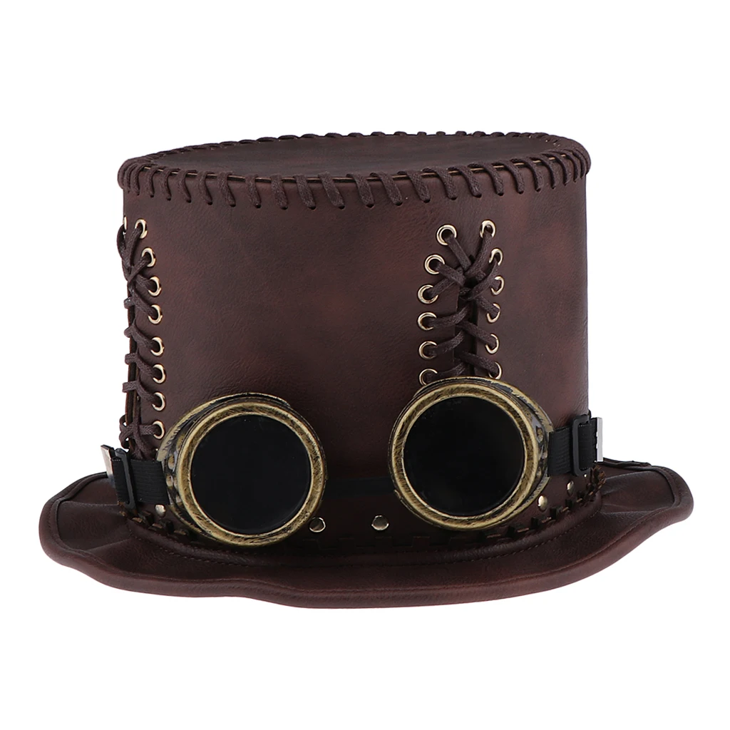 Adults Steampunk Gear Punk Flat Top Hat with Goggle Retro Victorian Fancy Dress Accessories