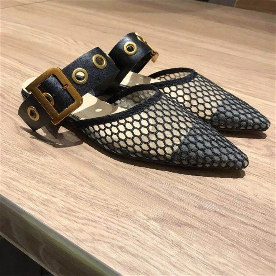 

Spring and summer new women's slippers belt buckle decorative low-heeled pointed toe sandals lazy shoes retro women shoes