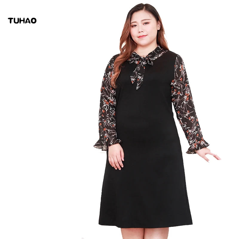 

TUHAO Spring Women Long Sleeve ELEGANT Party BOW Dresses High Quality Plus Size 10XL 8XL 6XL Office Lady Dress MSFS