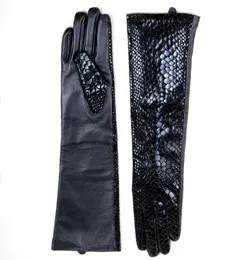 40cm-70cm Women's Ladies Real leather Snake print Leather Black Overlength Party Evening long gloves