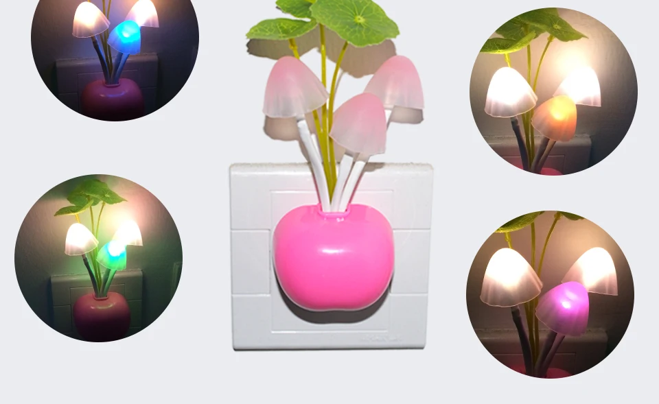 Light Sensor LED Night Light Mushroom Wall Socket Lights Luminaria  (14)