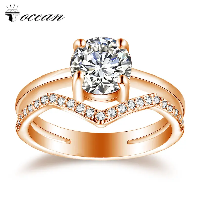 Tocean Rose Gold Color Wedding Rings for Women Round Cute Round Cubic AAA Zircon Engagement Femme Bijoux Bague Size 5-12 W007