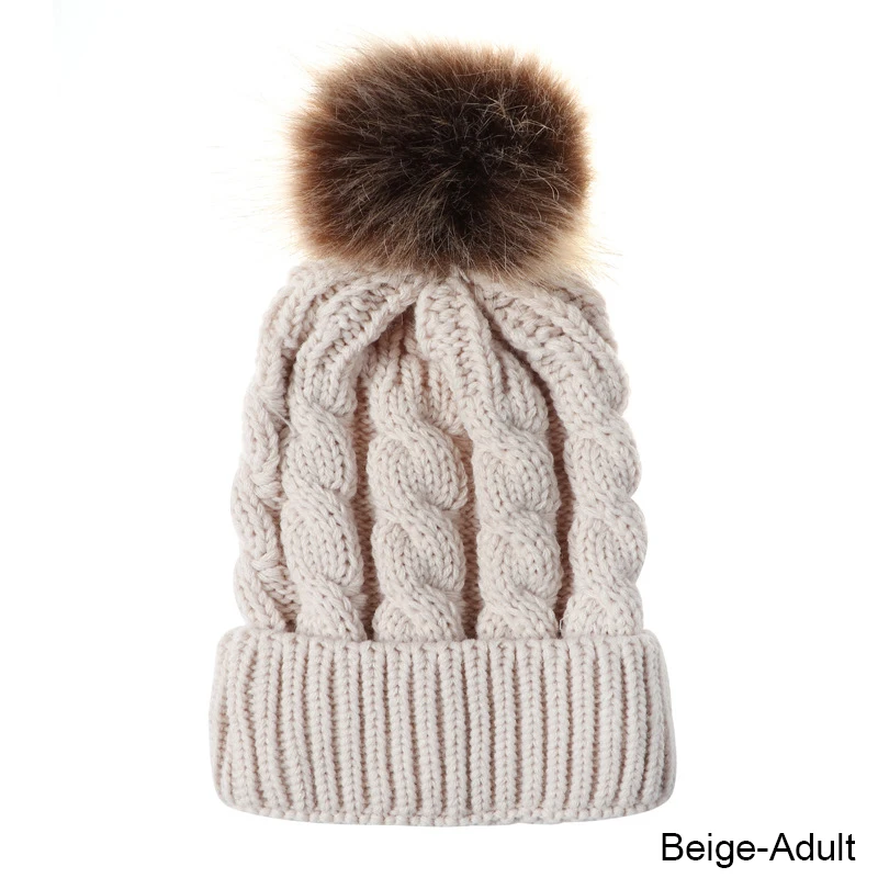 Новая женская зимняя шапка, вязаная одноцветная детская шапка с помпонами, милая модная повседневная Лыжная теплая шапка - Цвет: C