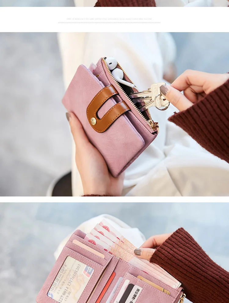 Women Wallet Short Style Lady's Luxury Brand Wallets Scrub Leather Female Zipper& Hasp Purse for Coins Carteira Feminina