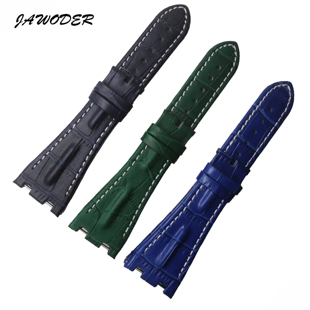 JAWODER Watchband 28mm Black Blue Drak Blue Stitched Line Waterproof