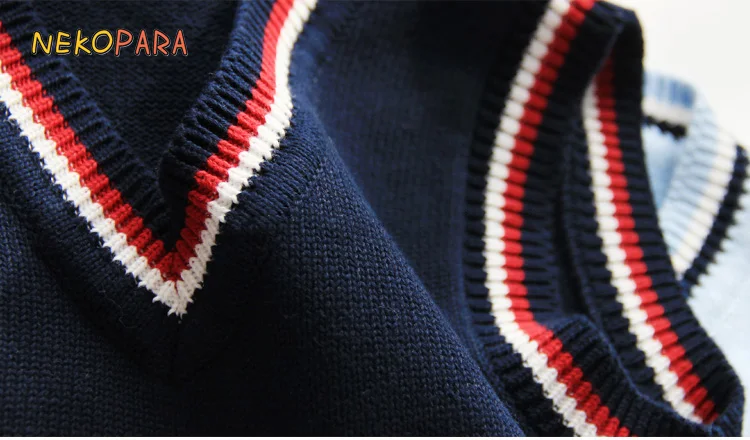 Унисекс британская школьная форма v-образным вырезом жилет японский JK свитер без рукавов хлопковые топы синий и темно-синий