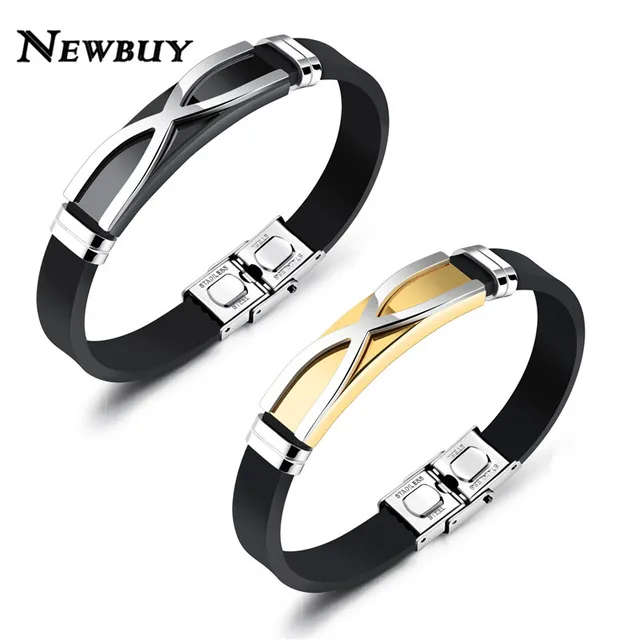 New Fashion Men Silicone Charm Bracelet High Quality Stainless New Fashion Men Silicone Charm Bracelet High Quality Stainless Steel X Shape Bangle For