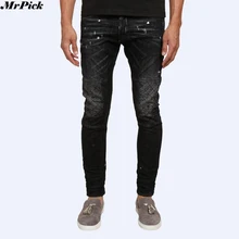 Новые мужские выстиранные опрятные обтягивающие дизайнерские байкерские джинсы с пуговицами, брендовые потертые узкие Стрейчевые джинсы sT0279