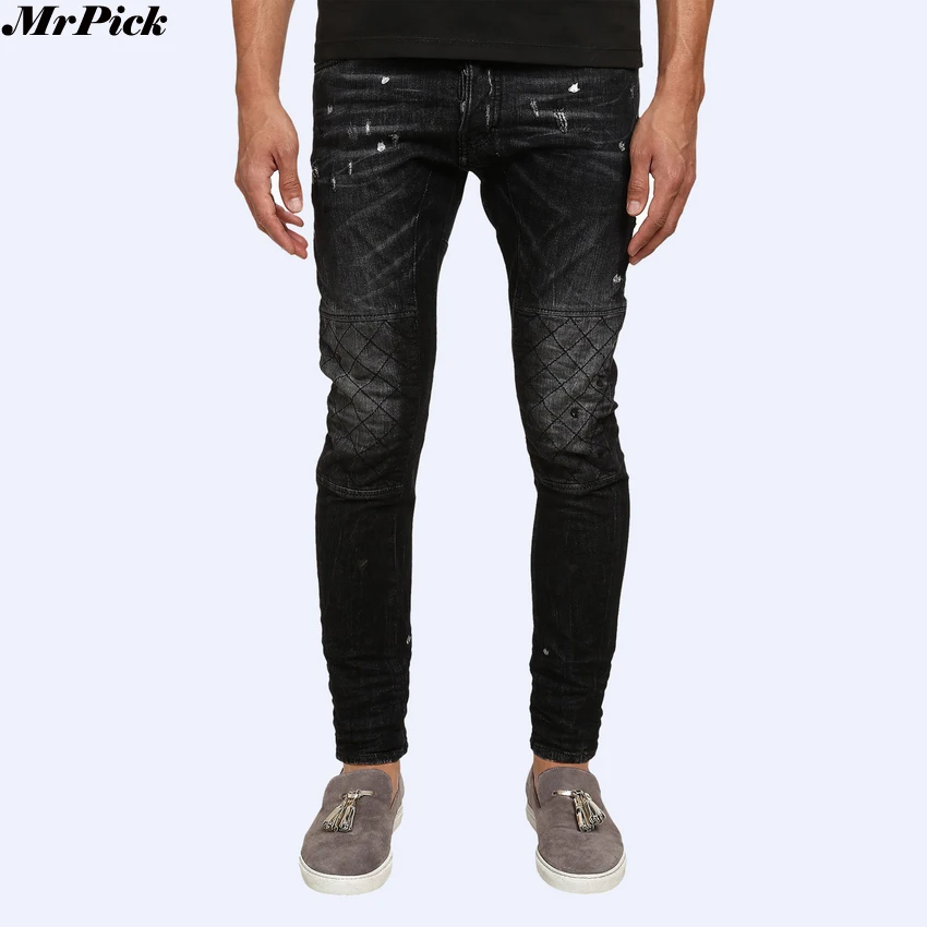 2017 New Men Shot Wash Tidy Skinny Button Fly Biker Jeans Designer Brand Destroyed Distressed Slim