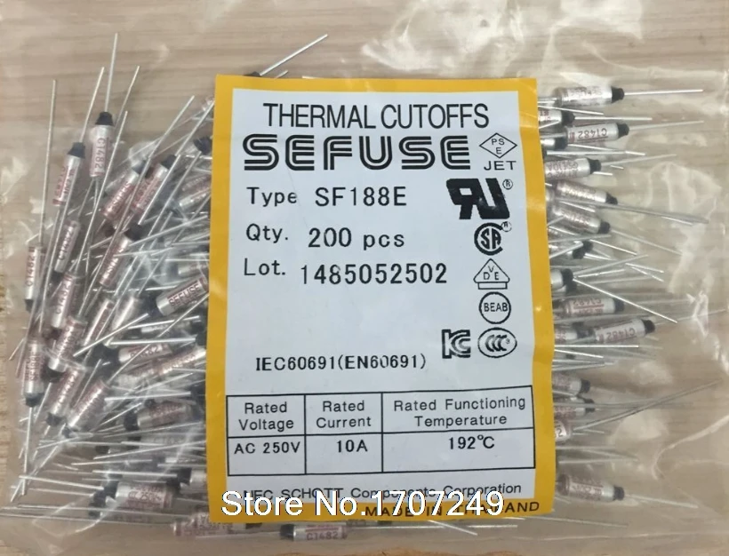 100pcs Microtemp Thermal Fuse 192℃ 377.6℉ Cutoff 250V 10A SF188E 