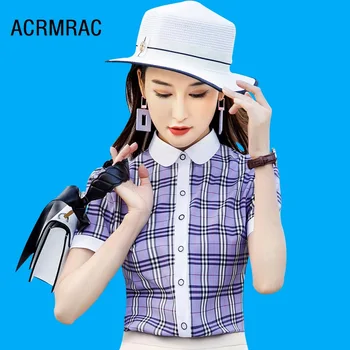 

Women shirt Slim summer Plaid Short sleeve OL Formal shirt Woman 6128