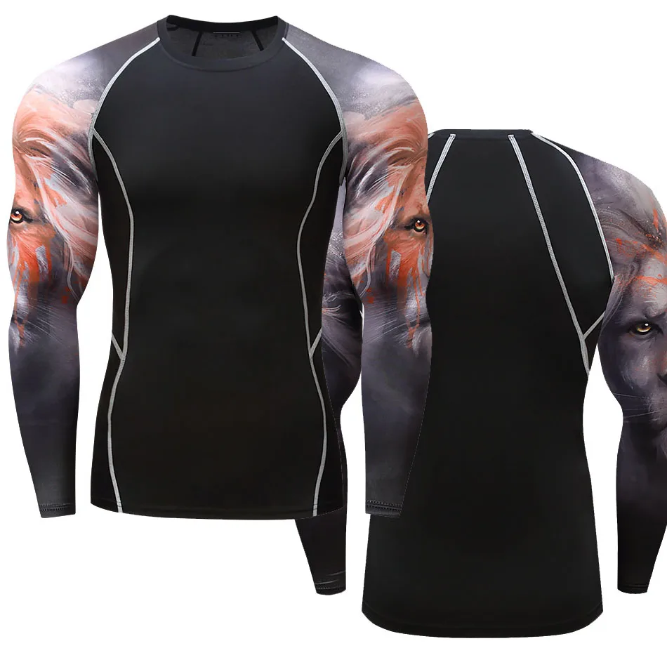 Мужская футболка Rashguard дышащий с длинным рукавом боксерские майки Muay Thai футболки фитнес-Спорт тенниска Bjj печать Тигр топы