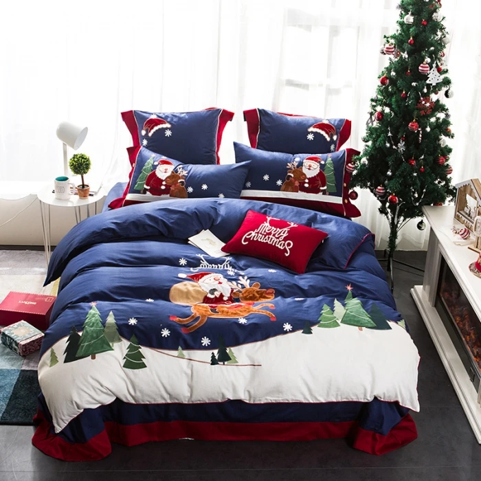 Santa Claus embroidery bedding set Christmas Bed Linen Egyptian cotton