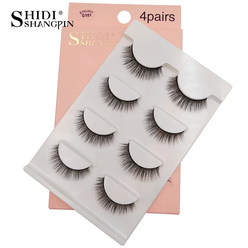

SHIDISHANGPIN 4Pairs Mink Eyelashes 3d Mink Lashes Natural Long Mink Strip Lashes Volume Fake Eyelashes Makeup 3d Lashes Cilios