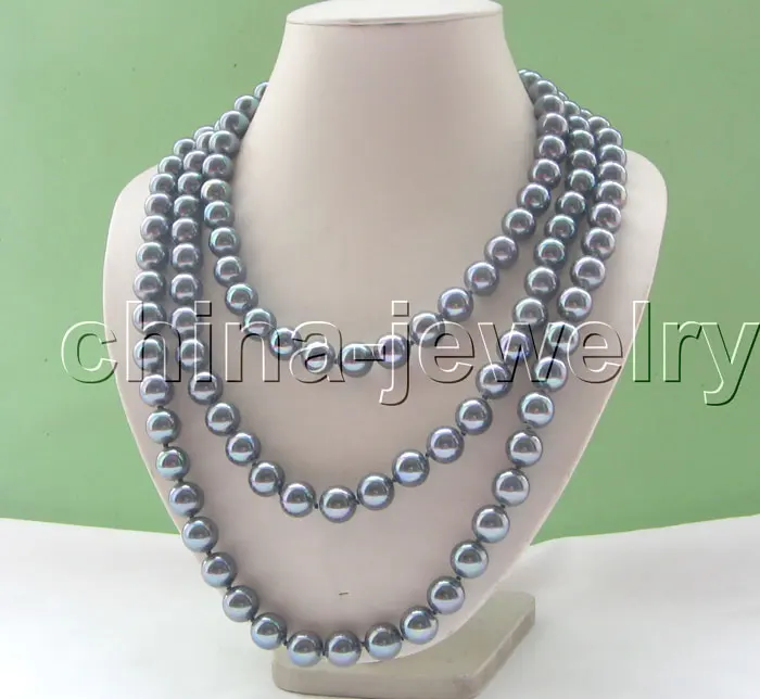 

fast 70" 12mm black round south sea shell pearl necklace p