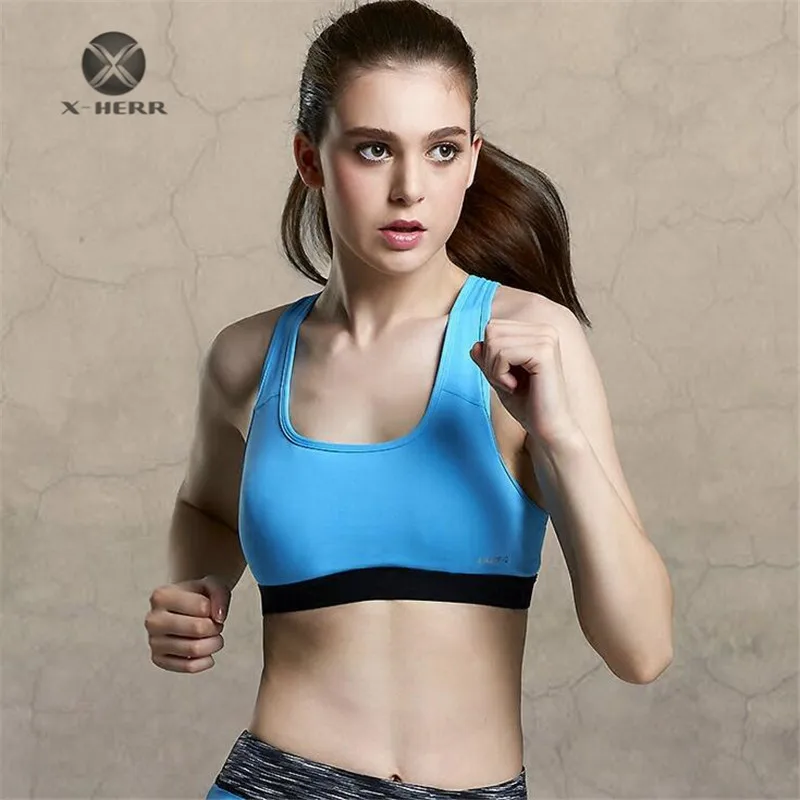 X HERR Quick Dry Sports Bra Workout Solid Yoga Gym Bra Padded Top Wide