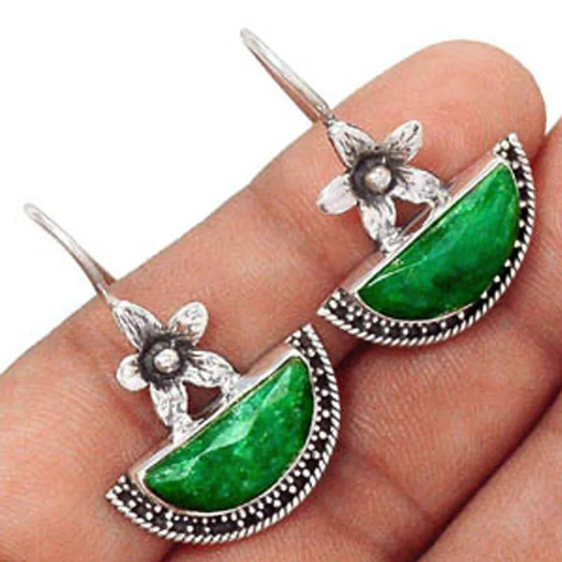 

Tisonliz Retro Green Crystal Fower Dangle Earrings for Women Bride Wedding Drop Earrings Elegant Statement Party Jewelry Gifts