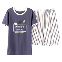 Летние пижамы, хлопок, цветочные мужские пижамы, набор, круглый вырез, повседневная, плюс размер, Мужская одежда для сна, короткие шорты, топ+, полосатые короткие штаны