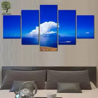 5 Panel Wall Art Blue Landscape Painting On Canvas Abstract Paintings Pictures Decor Paintings Living Room No Frame HW014