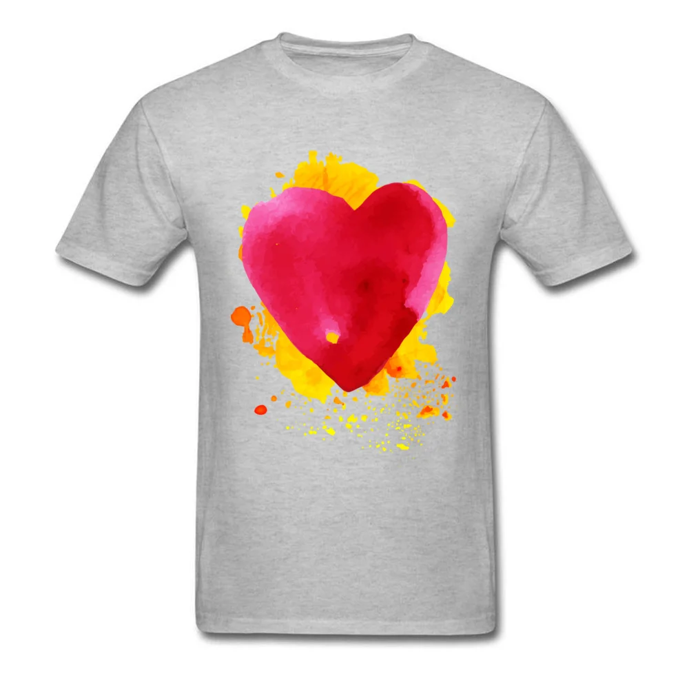 Round Neck Watercolor painted red heart All Cotton Men's T Shirt Casual Short Sleeve Tops Shirt Prevalent Leisure Sweatshirts Watercolor painted red heart grey