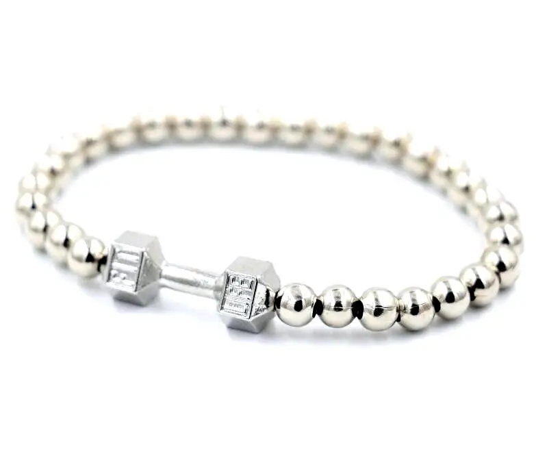 

BPPCCR Style Alloy metal ball Antique Silver ancient Gold Barbell Jewelry Male Female Fit Life Dumbbell Beads Bracelets pulsera