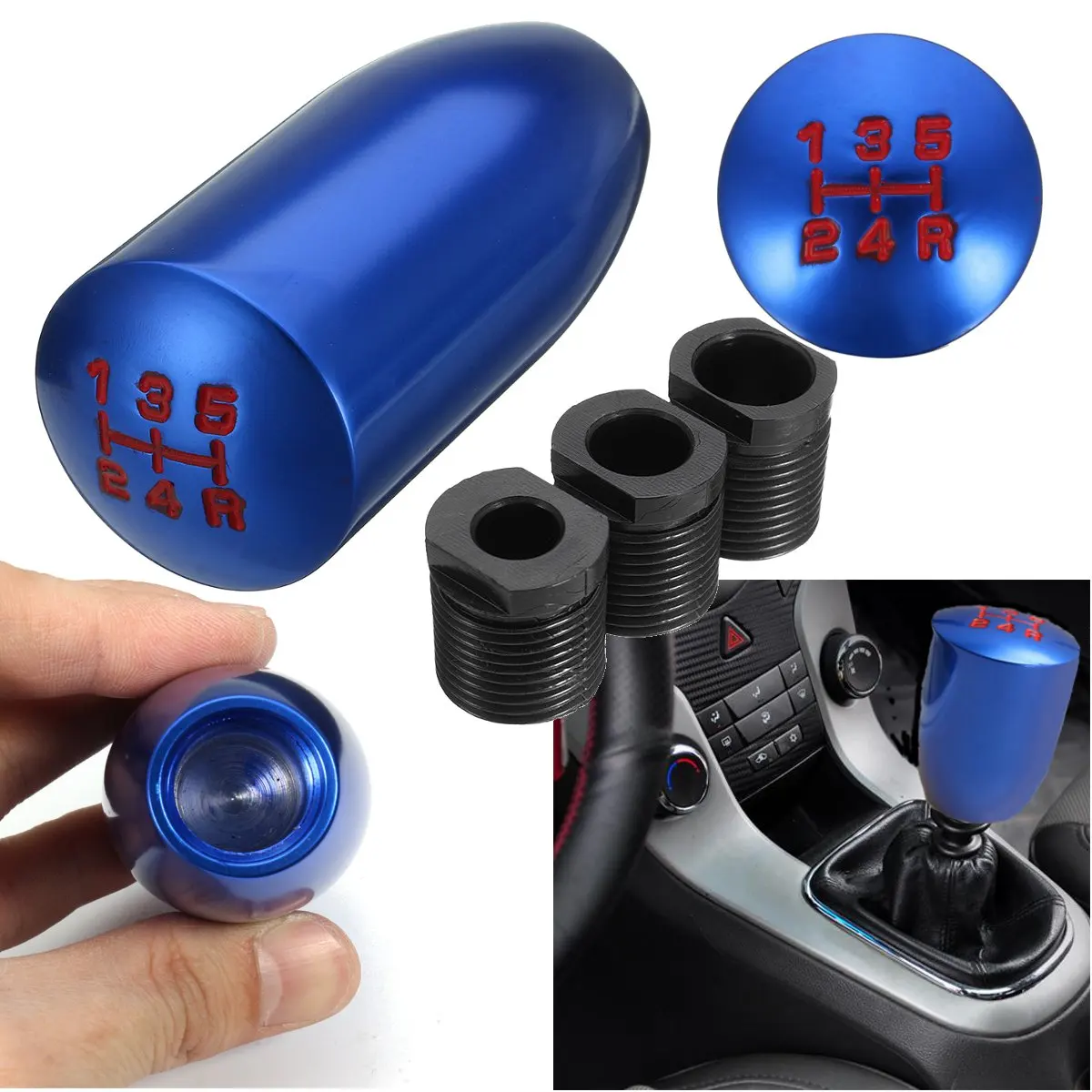 Aluminum 5 Speed Manual Transmission Gear Stick Shift Shifter Lever Knob New Universal Car Gear