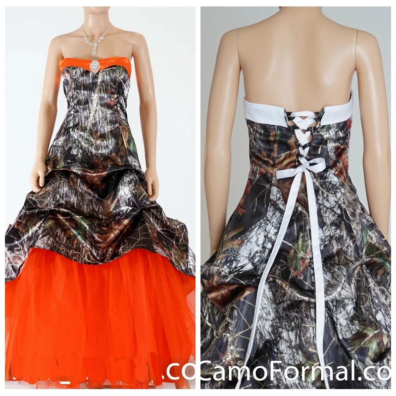 Custom Online Orange Tulle Skirt Wedding Dresses Brown Camo