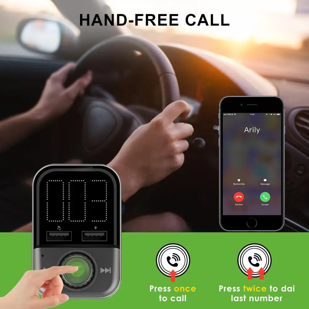 BT72 Wireless Bluetooth Car FM Transmitter AUTOPMALL Dual USB Radio Adapter FM Modulator TF Card Slot MP3 player Hand-free