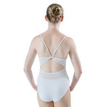 Белый хлопок/лайкра сетка камзол танец трико с отверстием на спине розовый девушки балета танцевальная одежда синий дамы боди