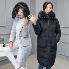 Плюс размеры зимняя верхняя одежда женщина утка подпушка пальто с натуральным Мех животных Толстовка леди более парка черный, серы